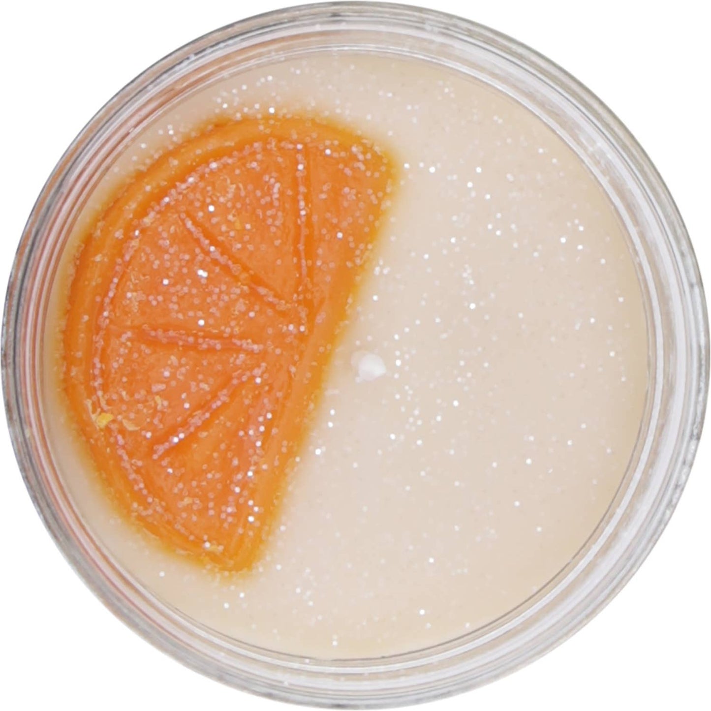 Orange-scented candle in a 14 oz mason jar with glittery wax and an orange slice decoration.