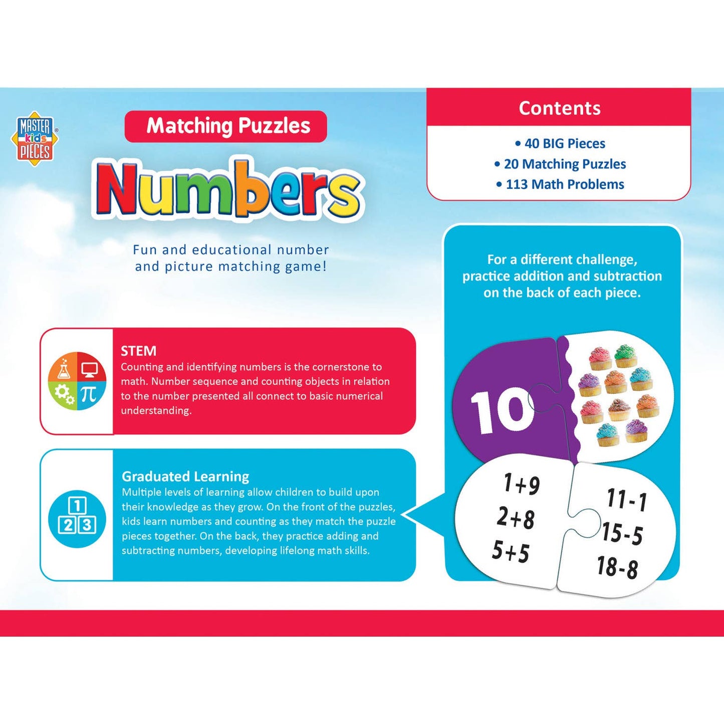 Educational number matching puzzle set with 40 colorful pieces for learning and fun.