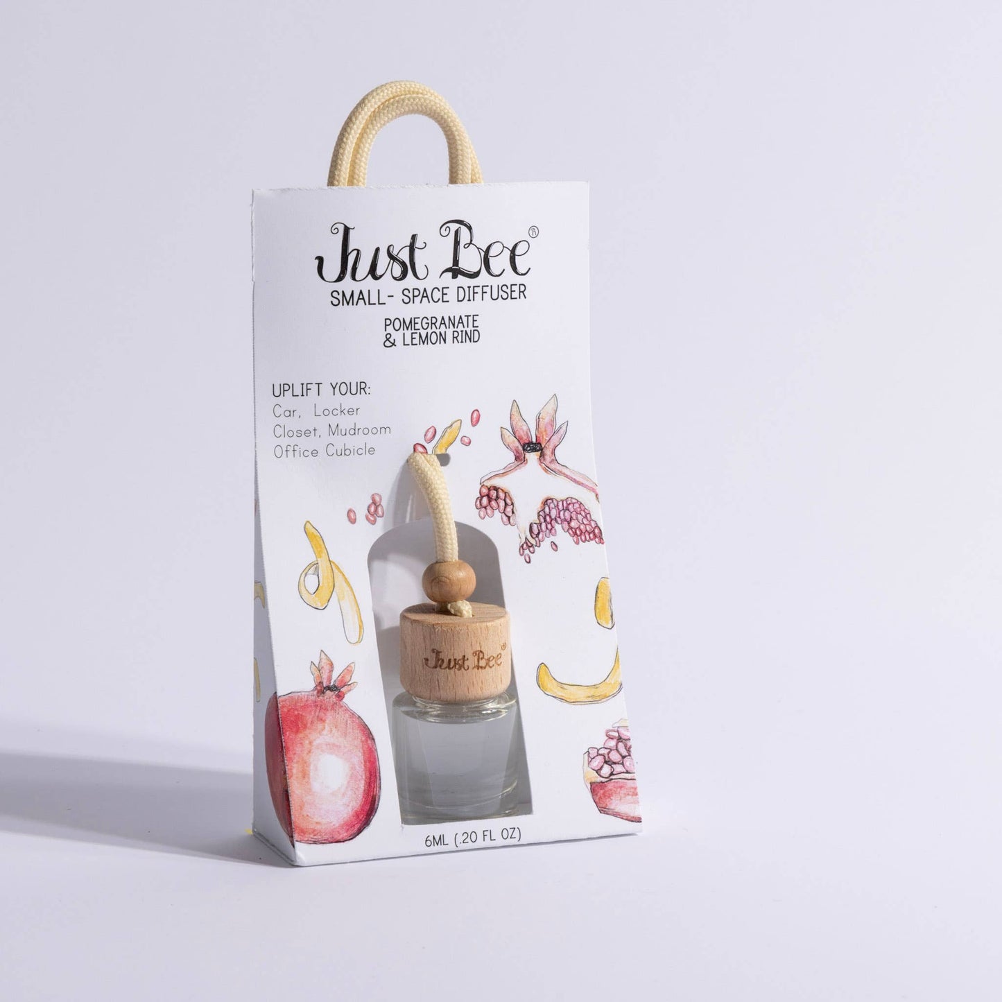 Small hanging diffuser with wooden lid in pomegranate and lemon scent