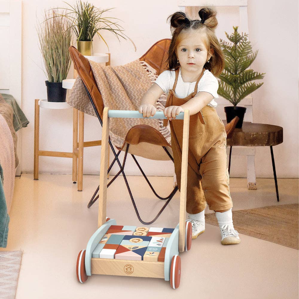 Wooden Baby Block Walker with Safety Brake – Multicolor | Unique Gifts, Toddler Toy