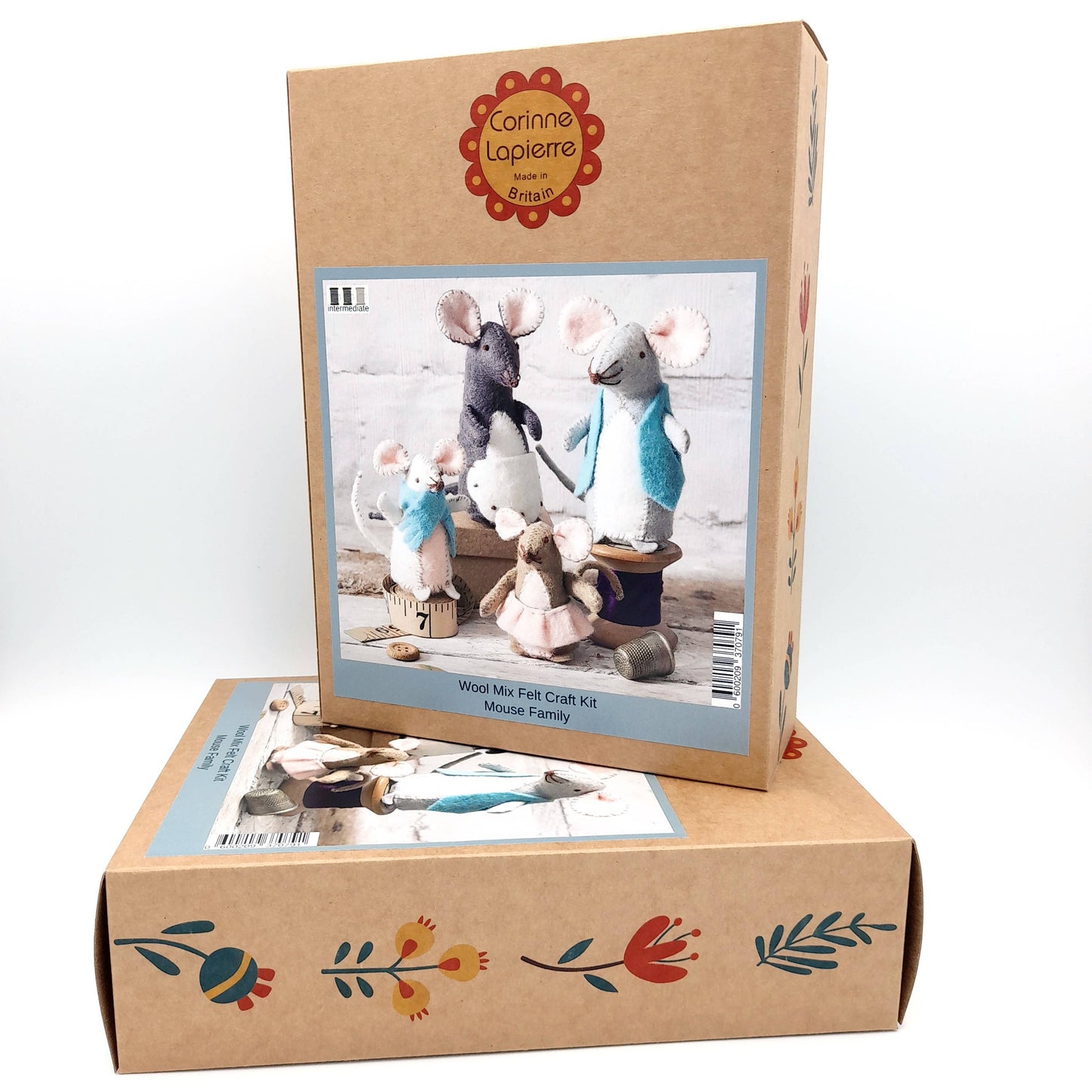 A handmade felt craft kit featuring a mouse family with clothes, perfect for unique gifts.