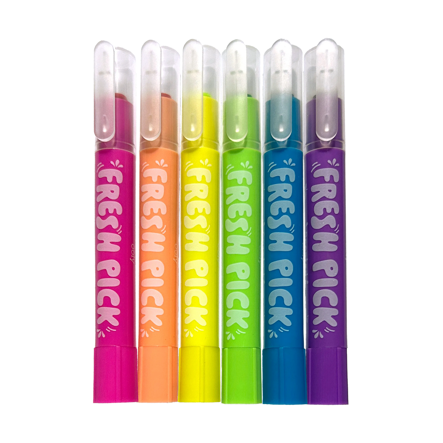 Neon gel crayons in six vibrant colors with apple scent, perfect for creative fun.