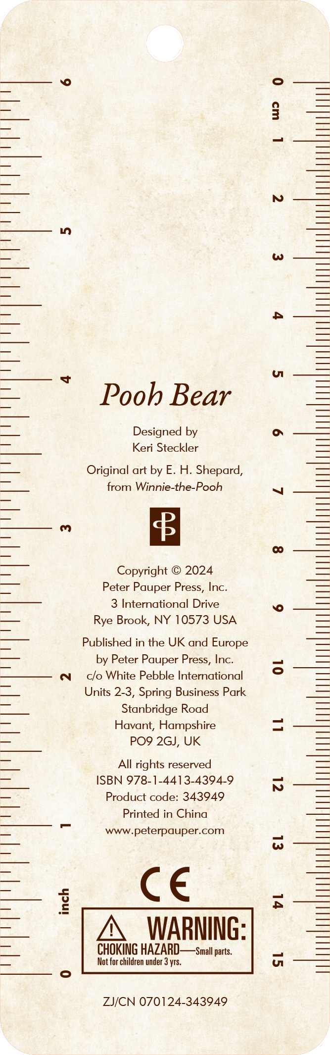 A children's Pooh and Friends bookmark with glossy details and a tassel, featuring ruler markings and charming design.