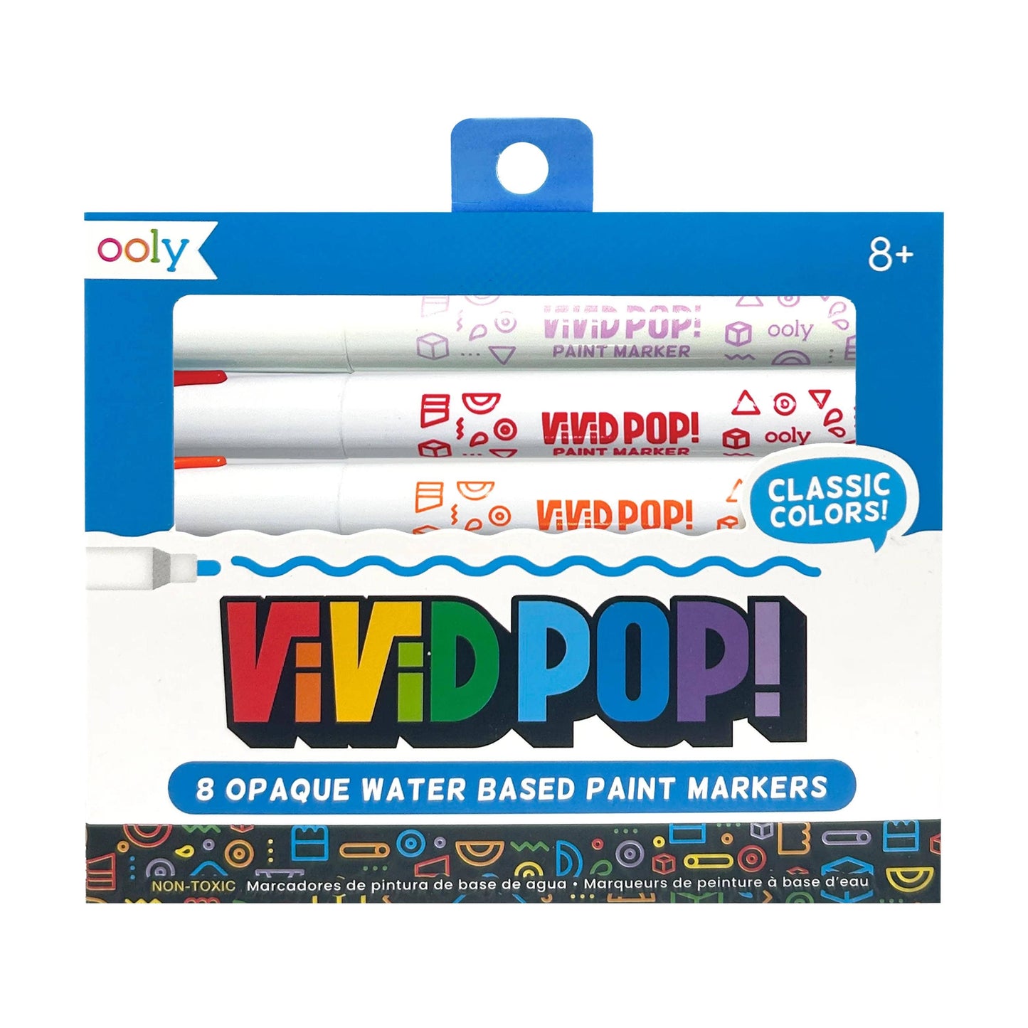 Set of 8 classic color water-based paint markers in a blue package, perfect for creative projects.