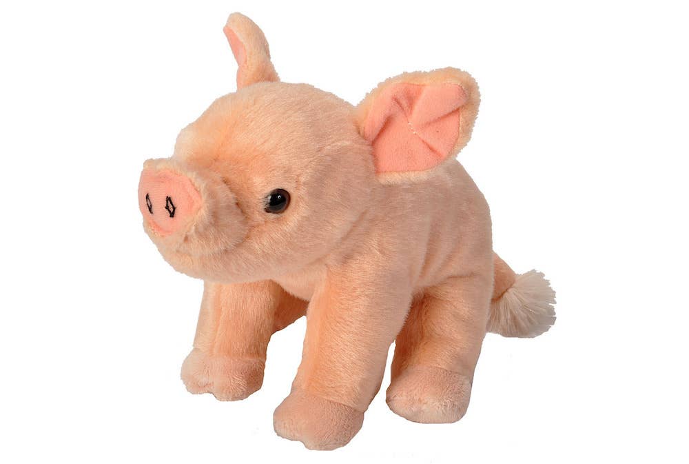 Soft light pink baby pig plush toy with standing pose and stitched details