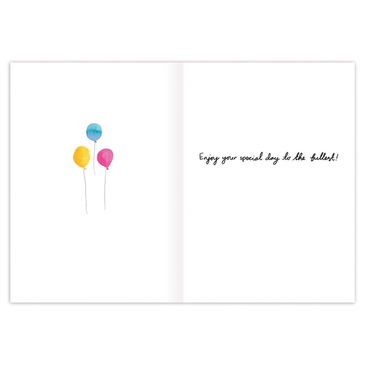 Birthday card with colorful balloons and a heartfelt message inside.