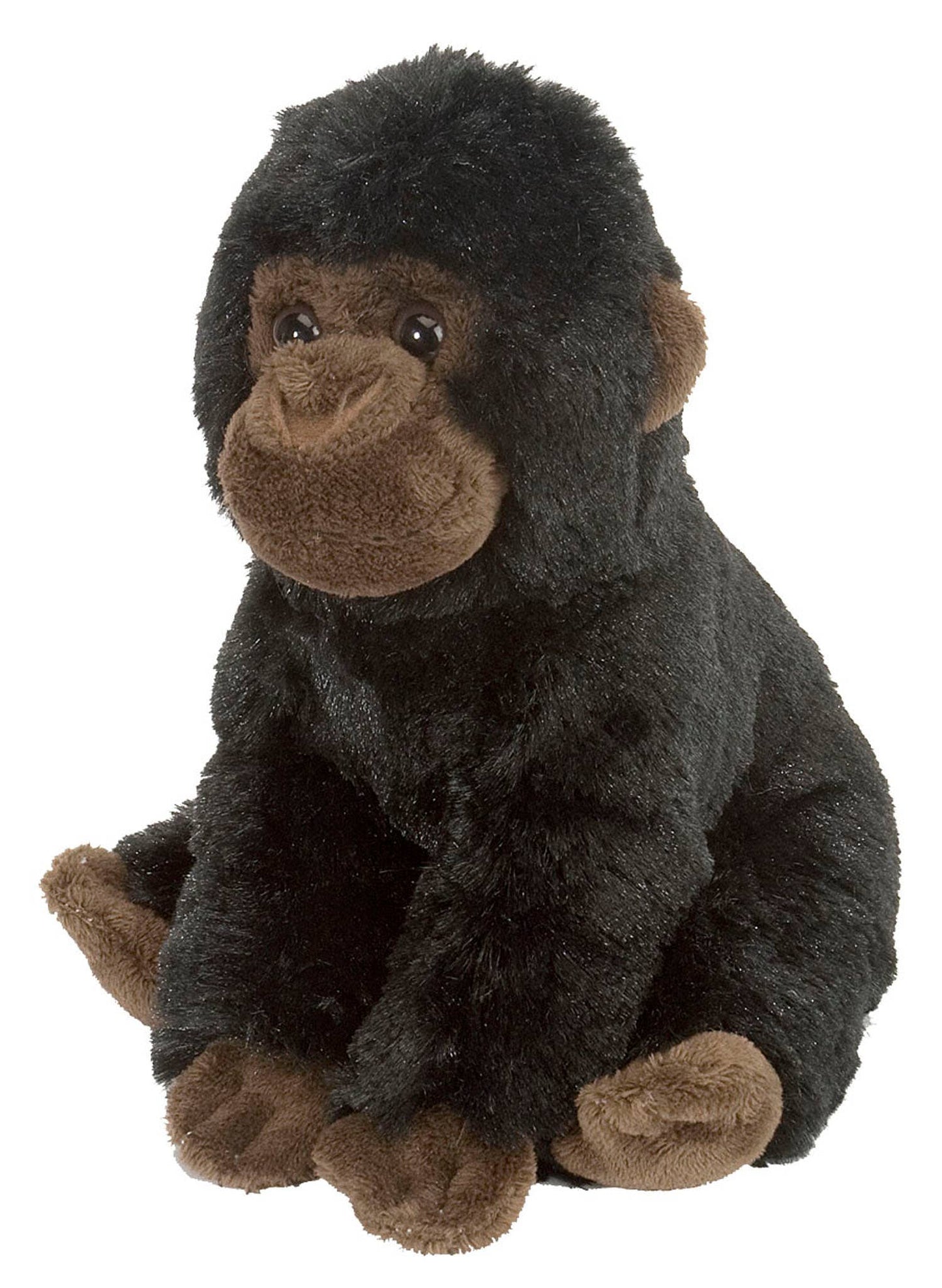 Soft mini baby gorilla plush toy with dark fur and brown face