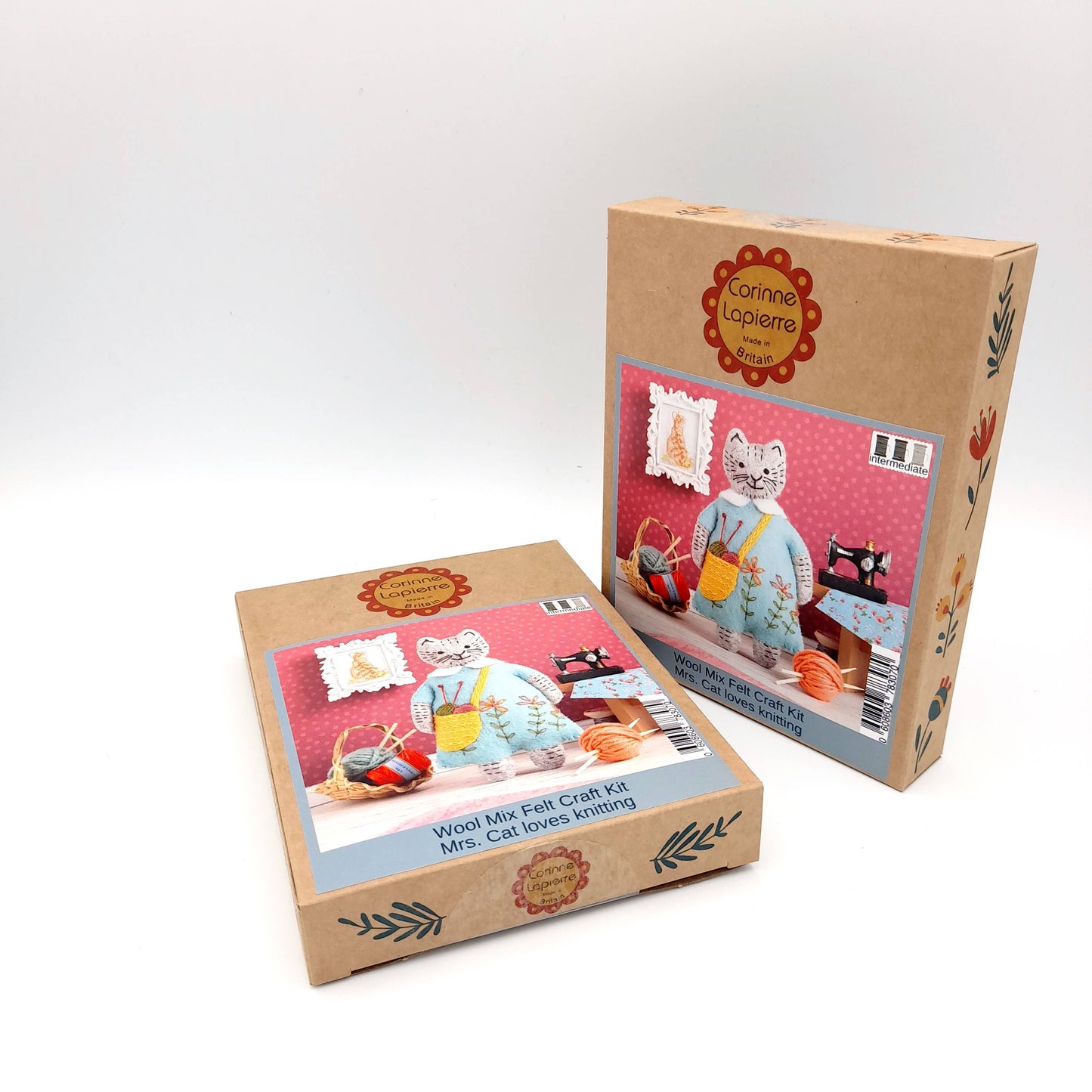 Felt craft mini kit featuring a cat in a blue sweater, perfect for knitting enthusiasts.