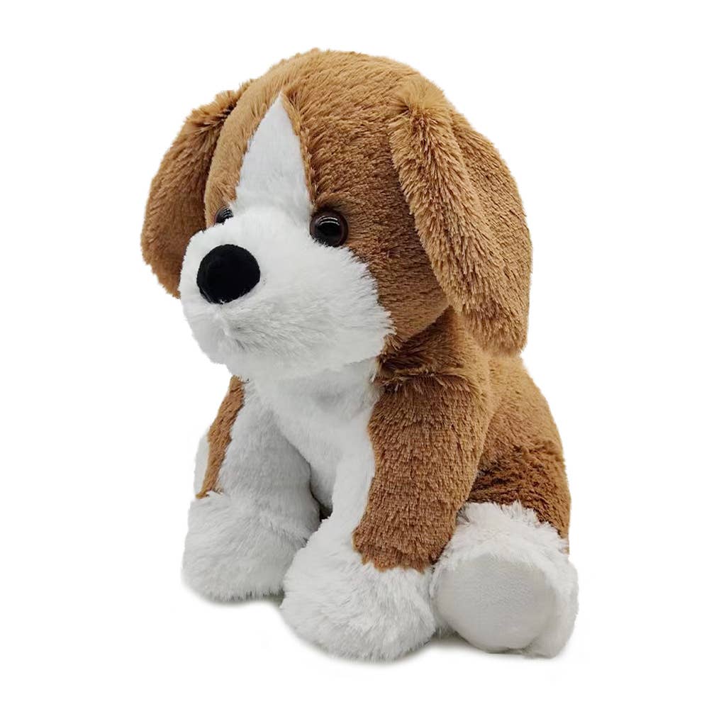 Plush brown and white beagle stuffed animal with soft fur and floppy ears