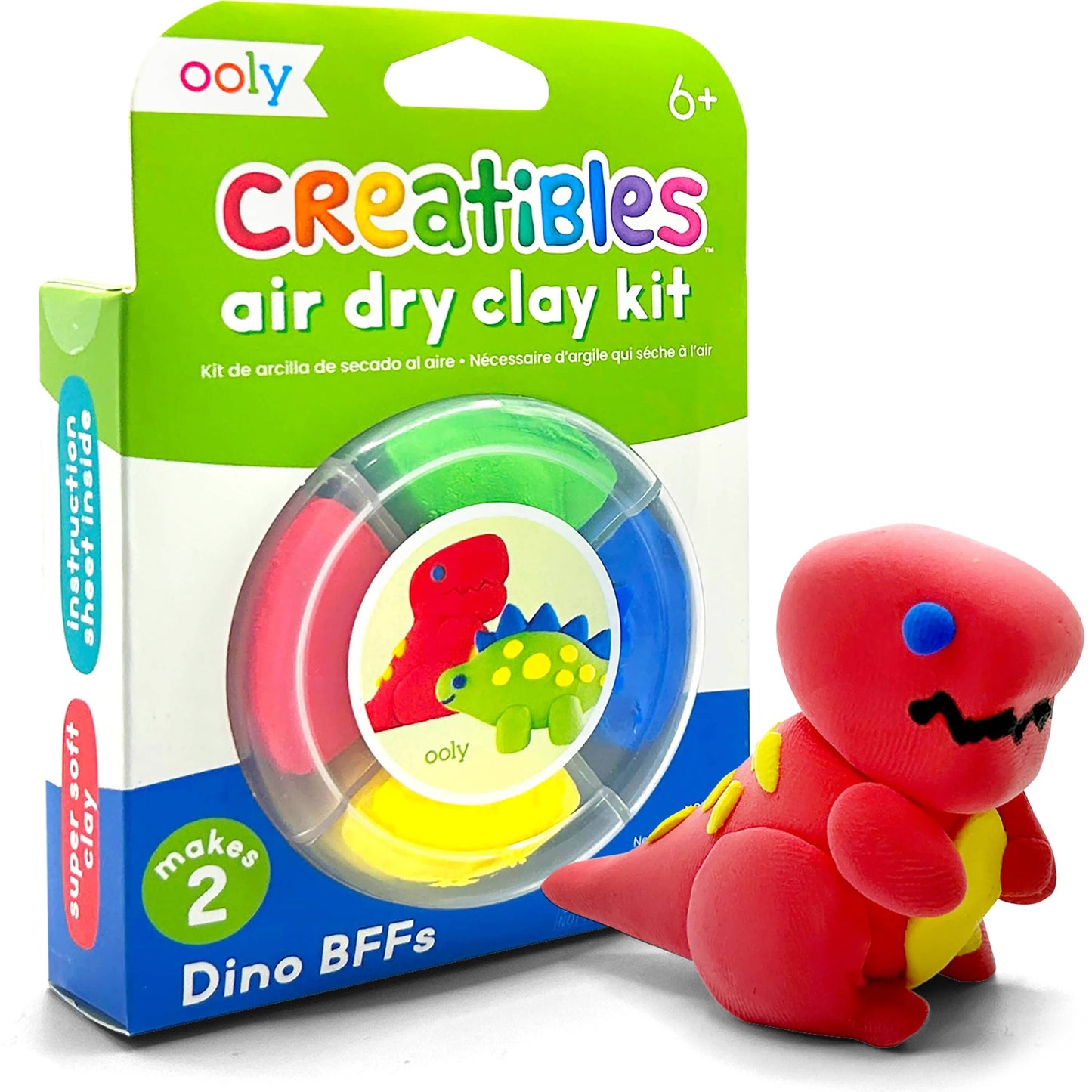 Air-Dry Clay Kit with 4 colorful clays for crafting dinosaur friends, perfect for kids' creative play.