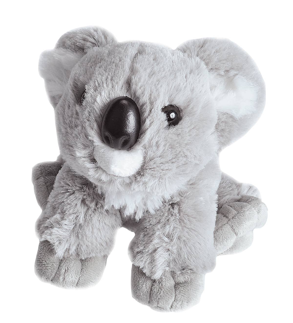 Small grey koala plush toy with fuzzy fur and stitched details