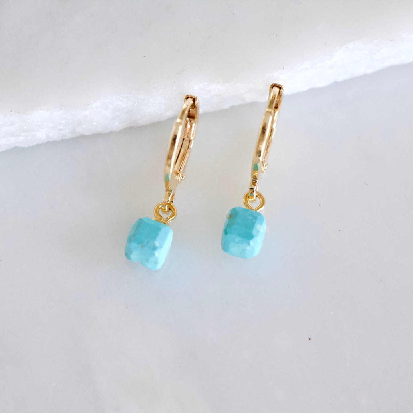 Turquoise Square Drop Huggie Hoop Earrings