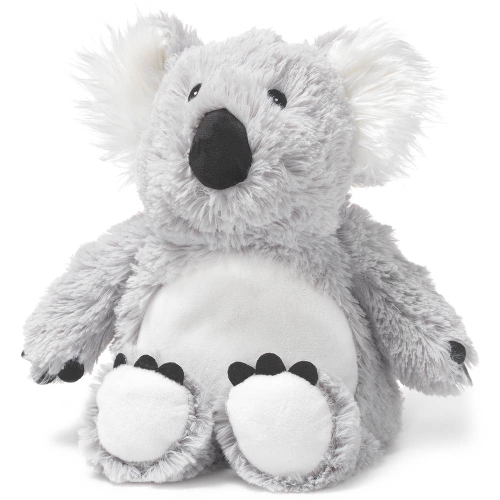 Soft gray koala plush with white belly and black nose
