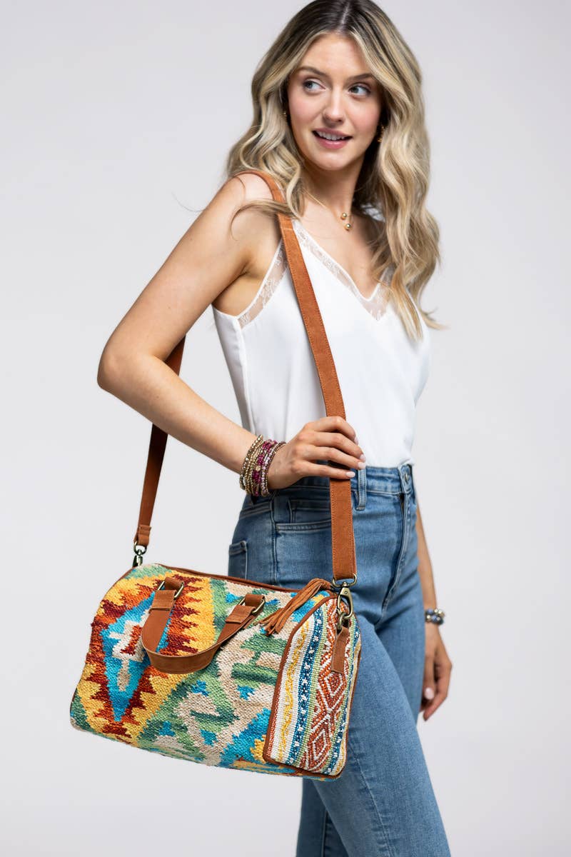 Carmel Boston Bag β Handwoven Ethnic Duffel
