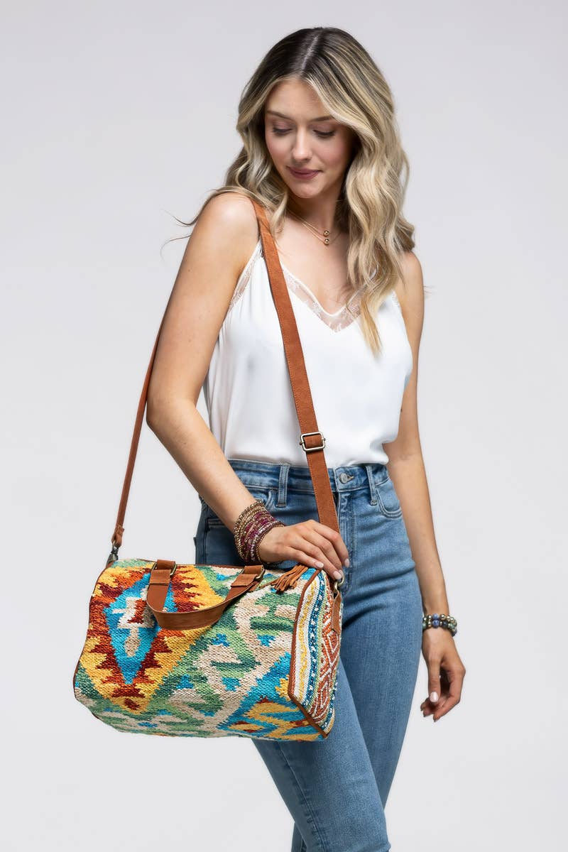 Carmel Boston Bag β Handwoven Ethnic Duffel