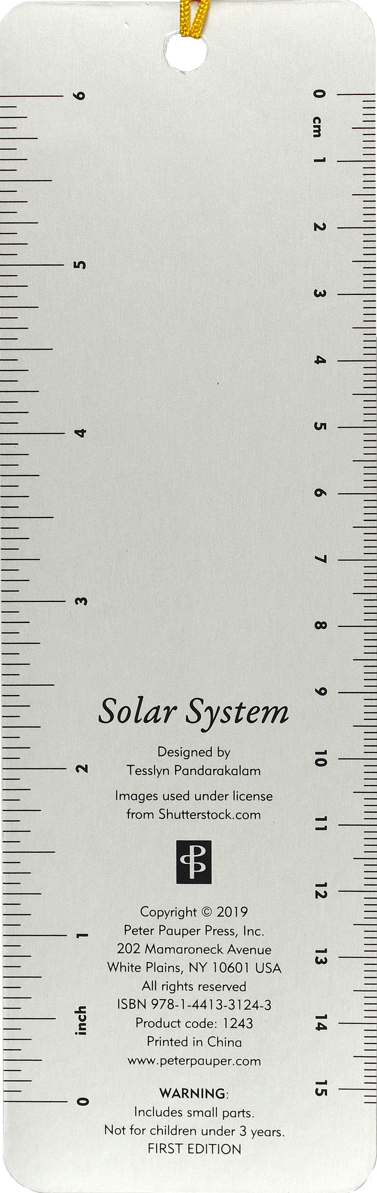 Solar System bookmark with ruler, glossy finish, and yellow tassel for easy page marking.