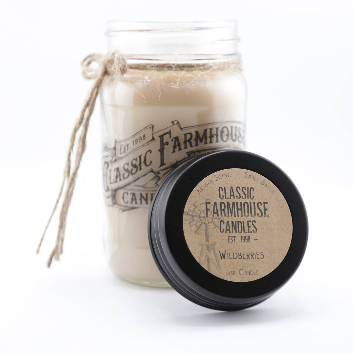 Wildberries scented candle in a 14 oz mason jar with rustic lid
