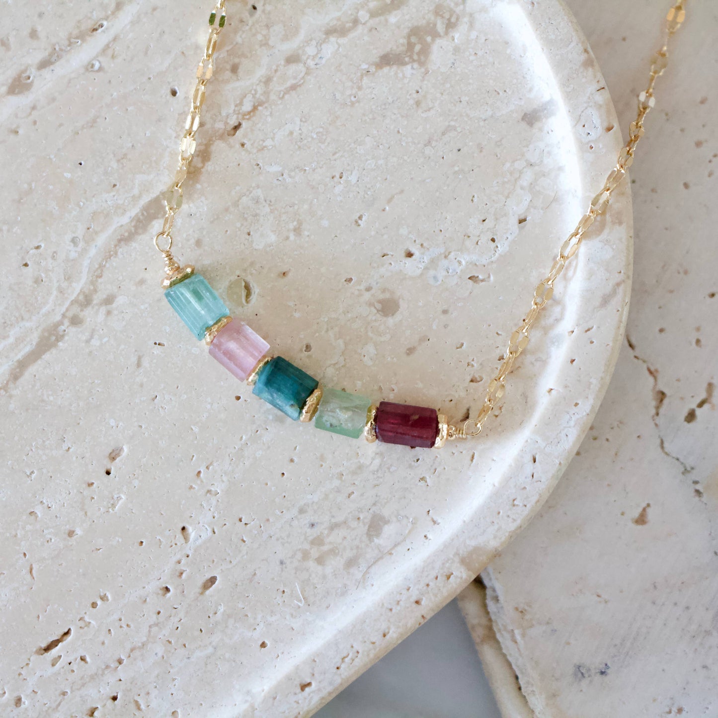 Tourmaline Collar Necklace – Multicolor Nugget Stones | Unique Gifts for Her