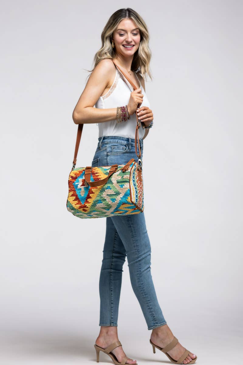 Carmel Boston Bag β Handwoven Ethnic Duffel