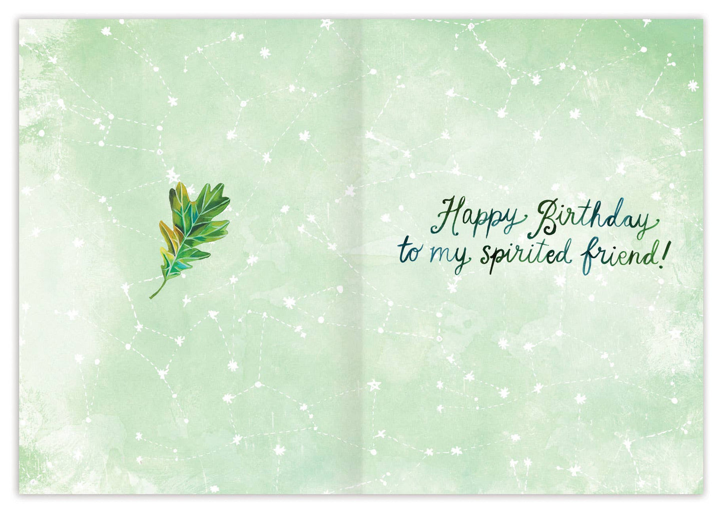 A6 birthday card with a green leaf design, gold foil accents, and a heartfelt birthday message.