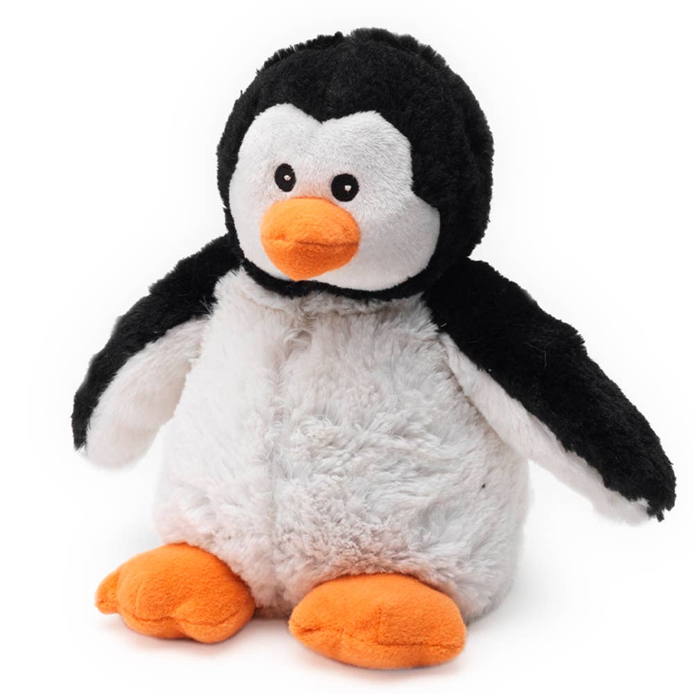 Plush penguin stuffed animal with black and white fur and orange beak and feet