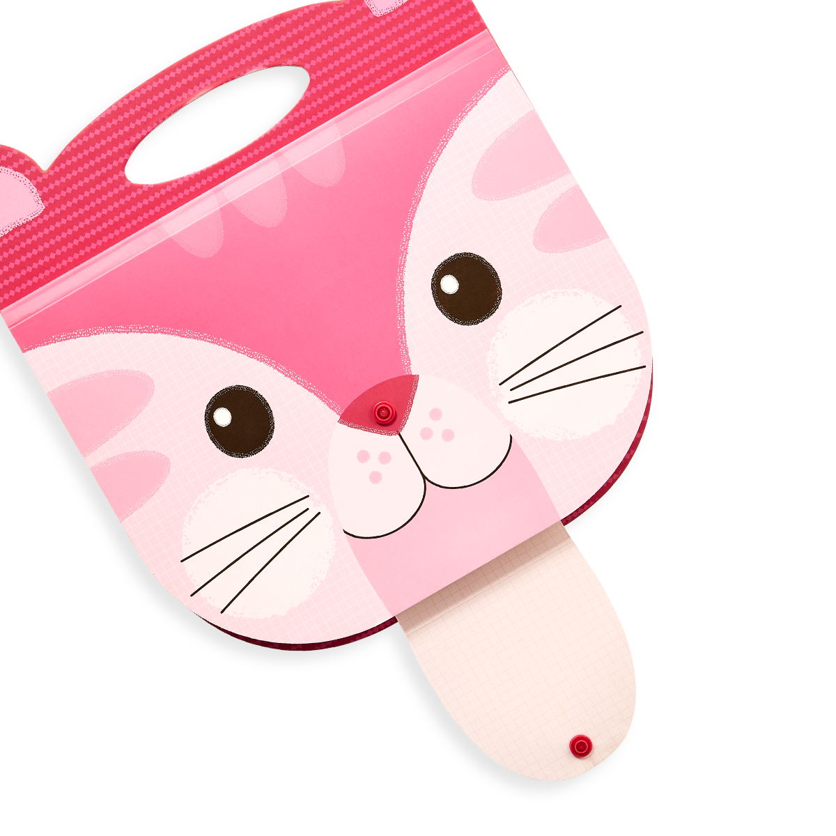 Pink cat-themed sketchbook with a cute face design, perfect for travel art.