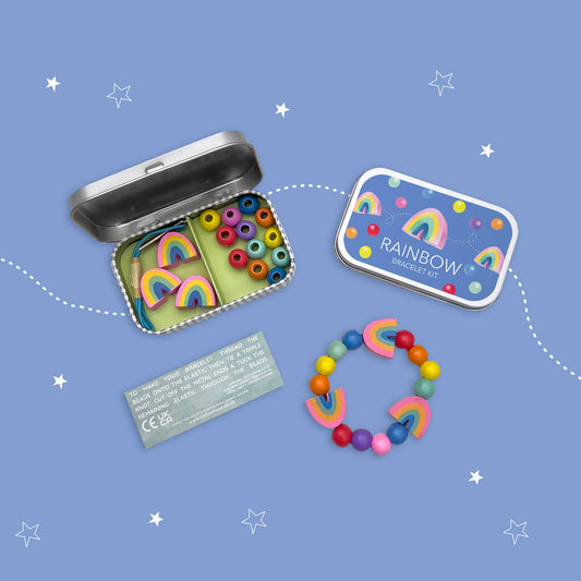 Rainbow bracelet gift kit with colorful beads and tin box