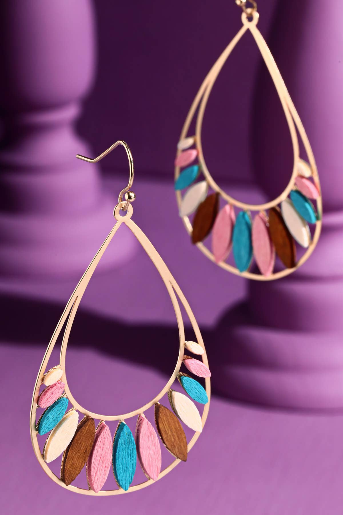 Painted Wood Teardrop Earrings