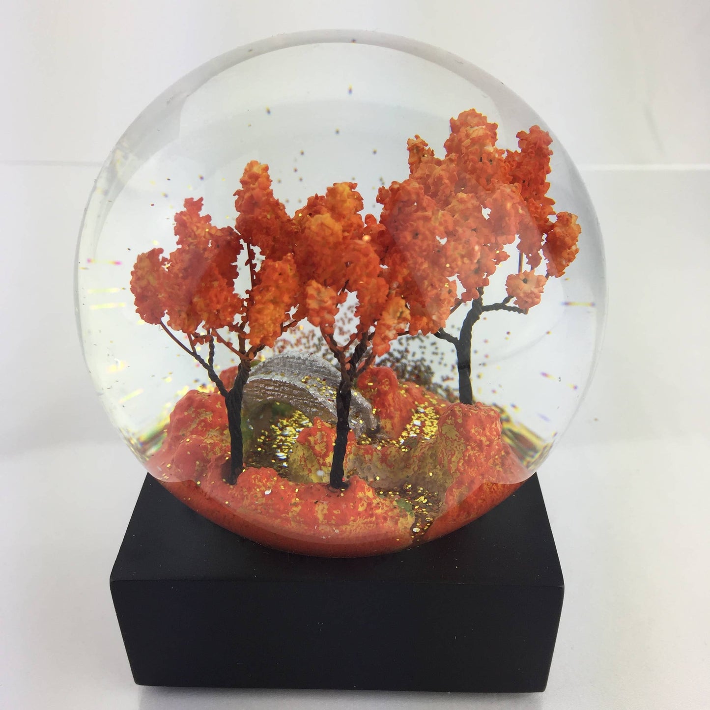 Autumn Snow Globe with Scarlet Leaf Scene – Black Base | Unique Gifts, Birthday Gift for Wife