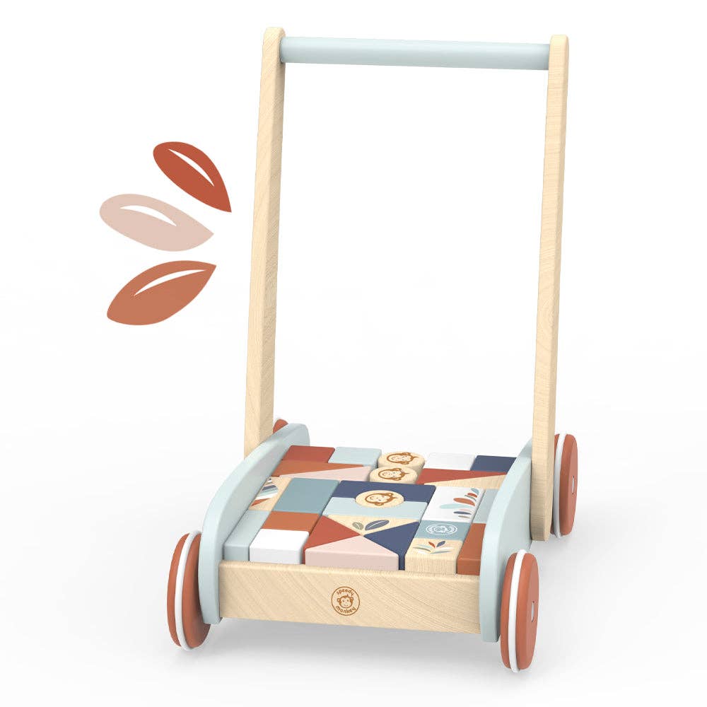 Wooden Baby Block Walker with Safety Brake – Multicolor | Unique Gifts, Toddler Toy
