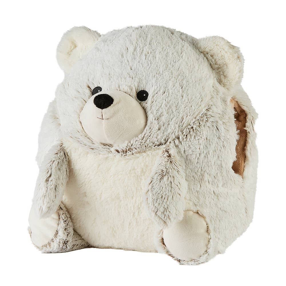 Large plush bear hand warmer with soft fur and cozy design