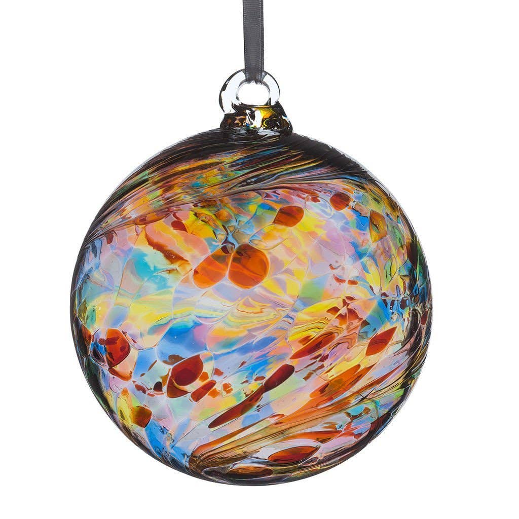 Multicoloured 8cm hand-blown glass friendship ball with vibrant swirls