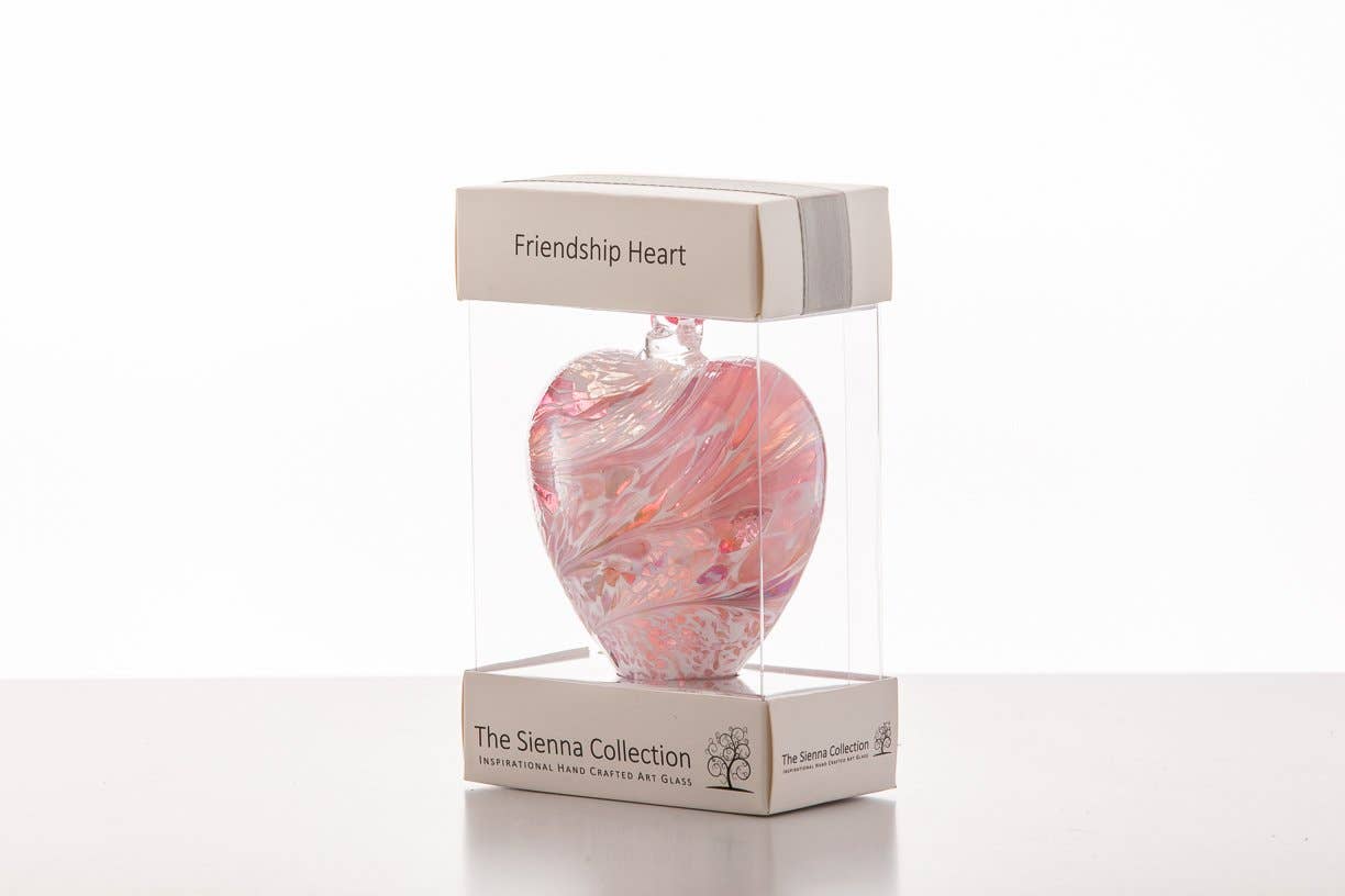 A handcrafted glass heart in purple and blue hues, measuring 8cm, perfect for unique friend gifts.