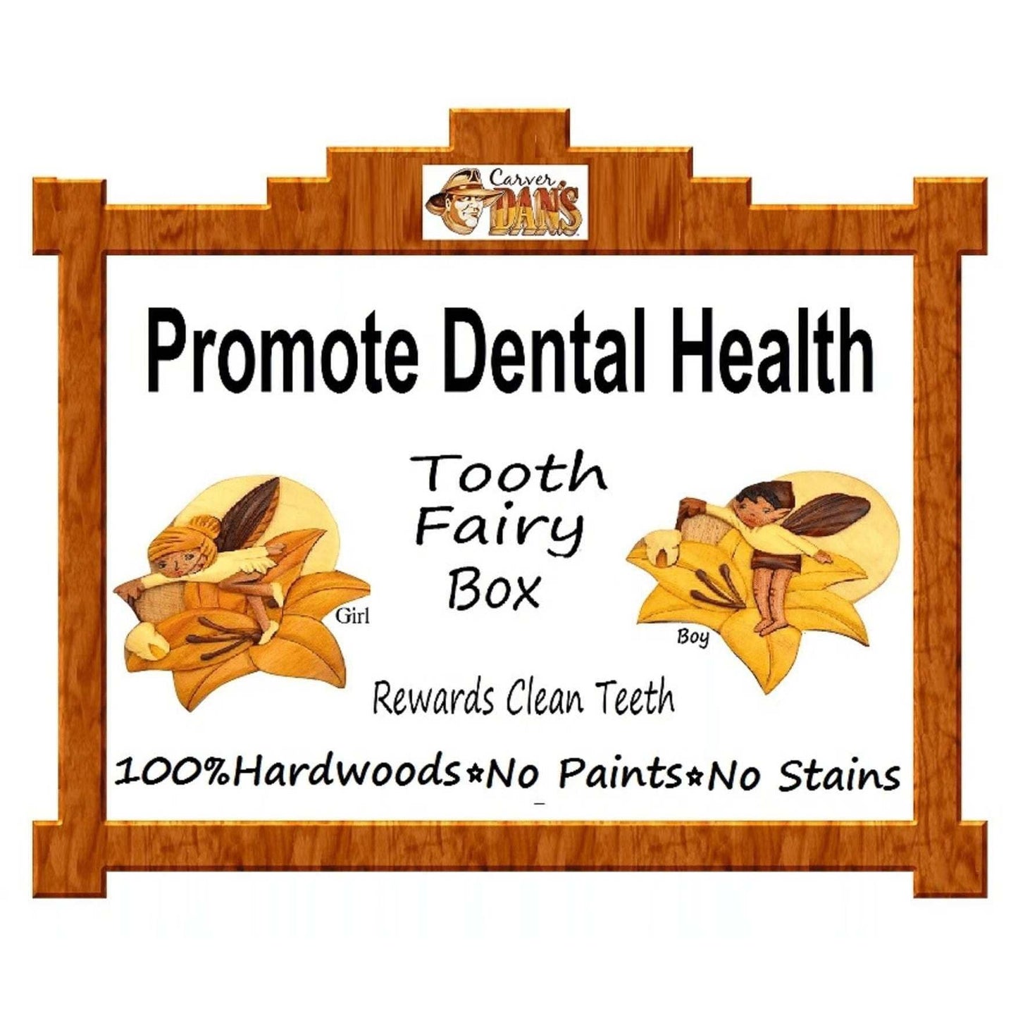 Wooden Tooth Fairy Keepsake Box with boy design, featuring hidden compartments and natural hardwood construction.