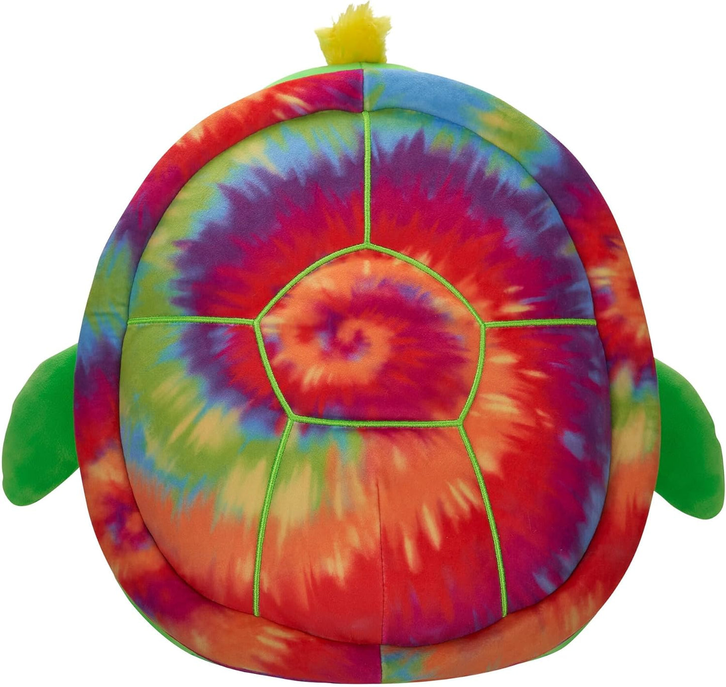 A colorful tie-dye turtle plush toy with green accents and a soft, squishy texture.
