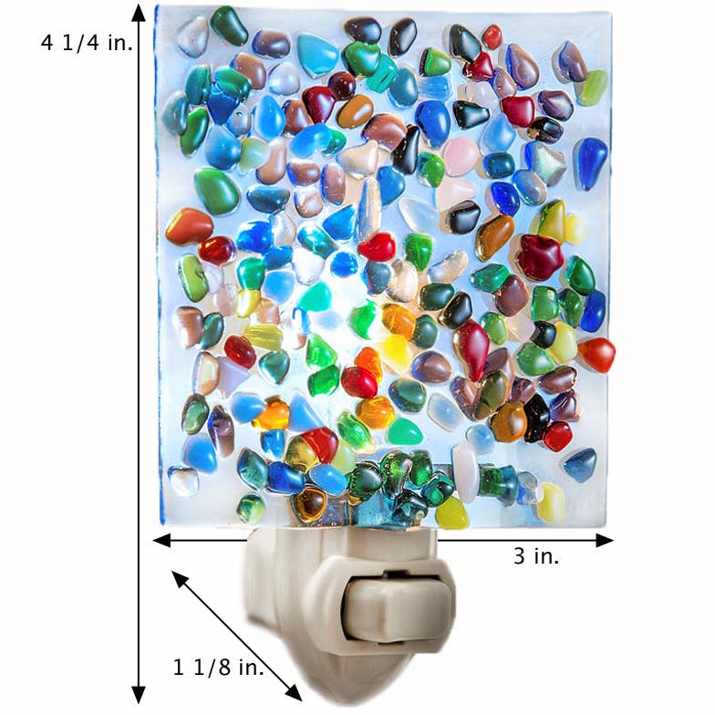 Fused Glass Night Light with Colorful Pebbles – Blue Base | Unique Gifts, Home Decor