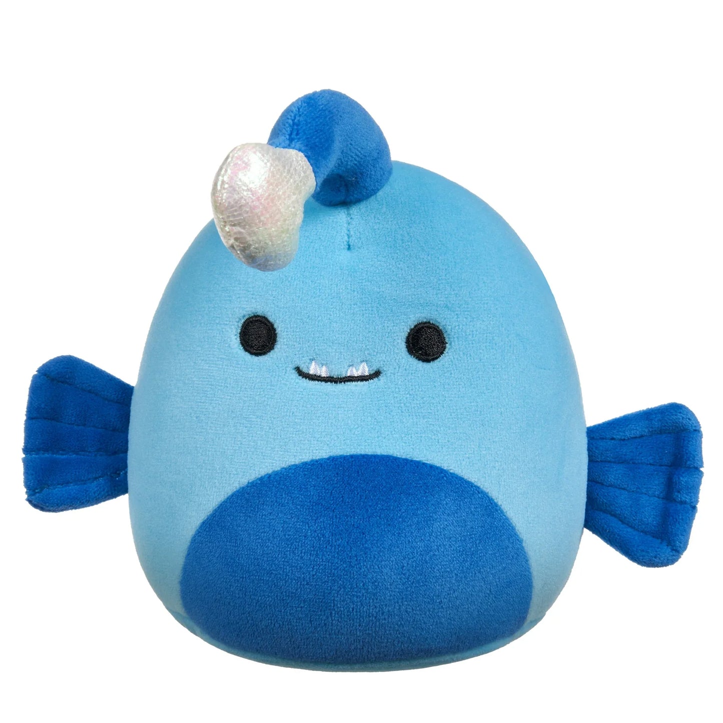 Blue anglerfish Squishmallow plush with shimmering headlamp