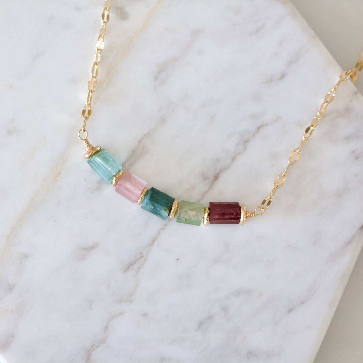 Tourmaline Collar Necklace – Multicolor Nugget Stones | Unique Gifts for Her