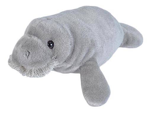 Small gray manatee plush toy with soft texture and round body