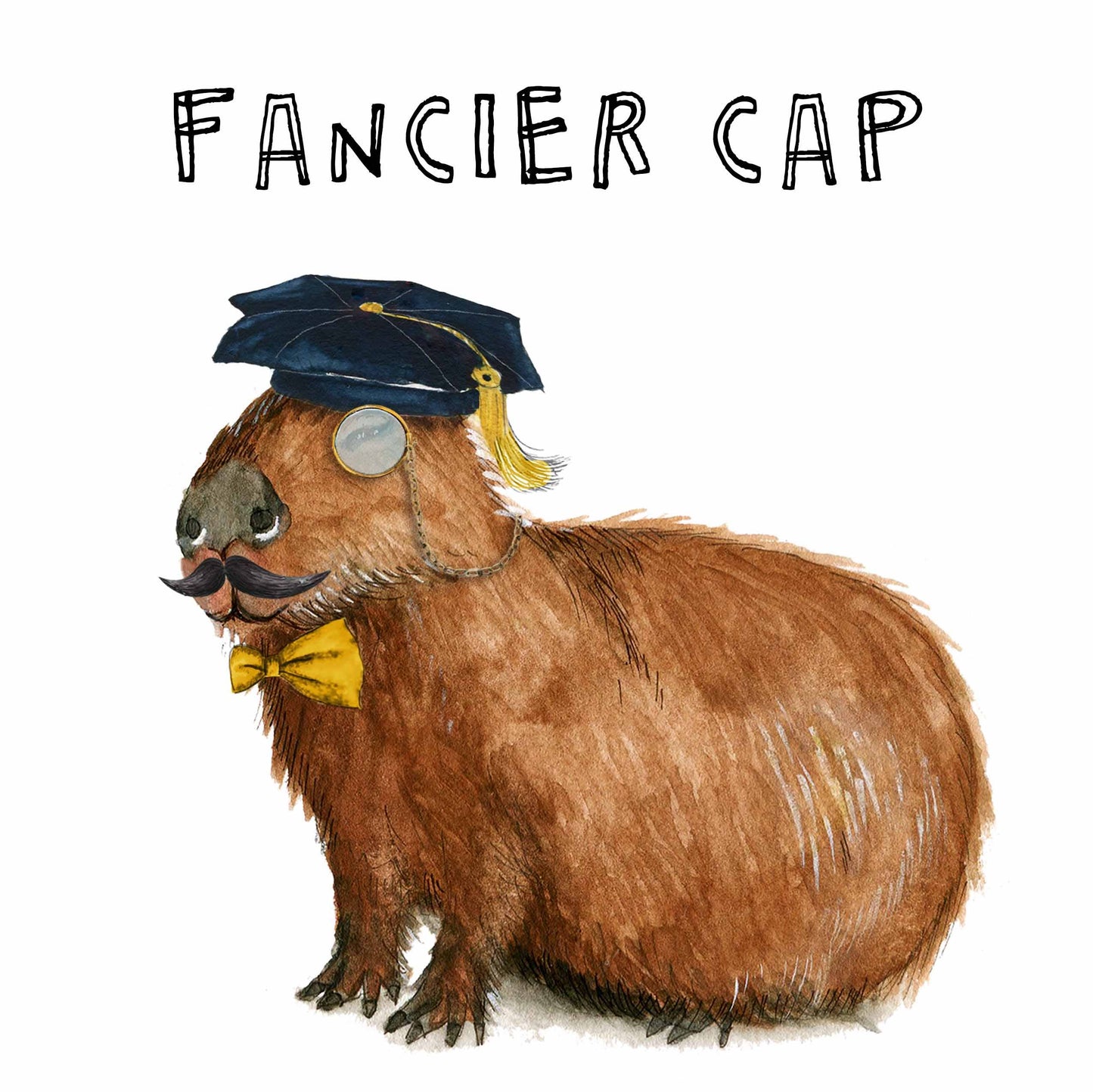 "Funny Graduation Card featuring a whimsical capybara in a graduation cap and bow tie."