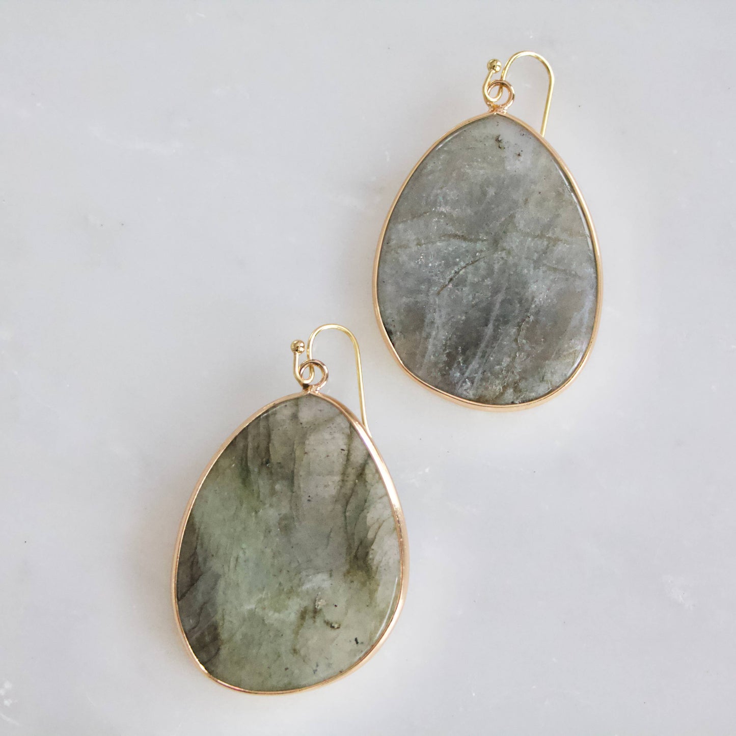 Slab Earrings - Quartz, Amazonite: Labradorite