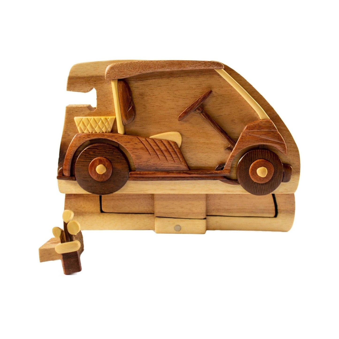Hand-Carved Wooden Gift Box – Golf Cart Design | Unique Gifts for Him, Keepsake Box
