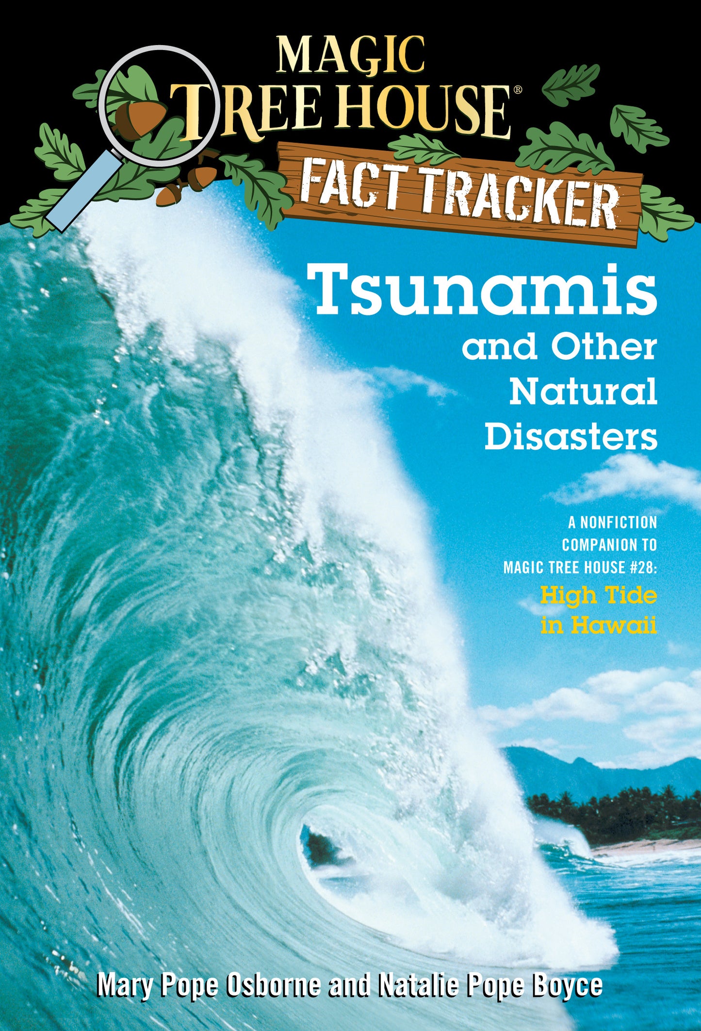 Cover of Magic Tree House Fact Tracker book about tsunamis showing a large ocean wave.