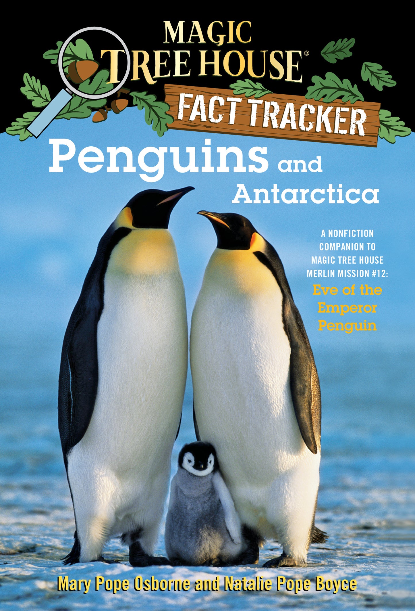 Cover of Magic Tree House Fact Tracker Penguins and Antarctica featuring emperor penguins on ice