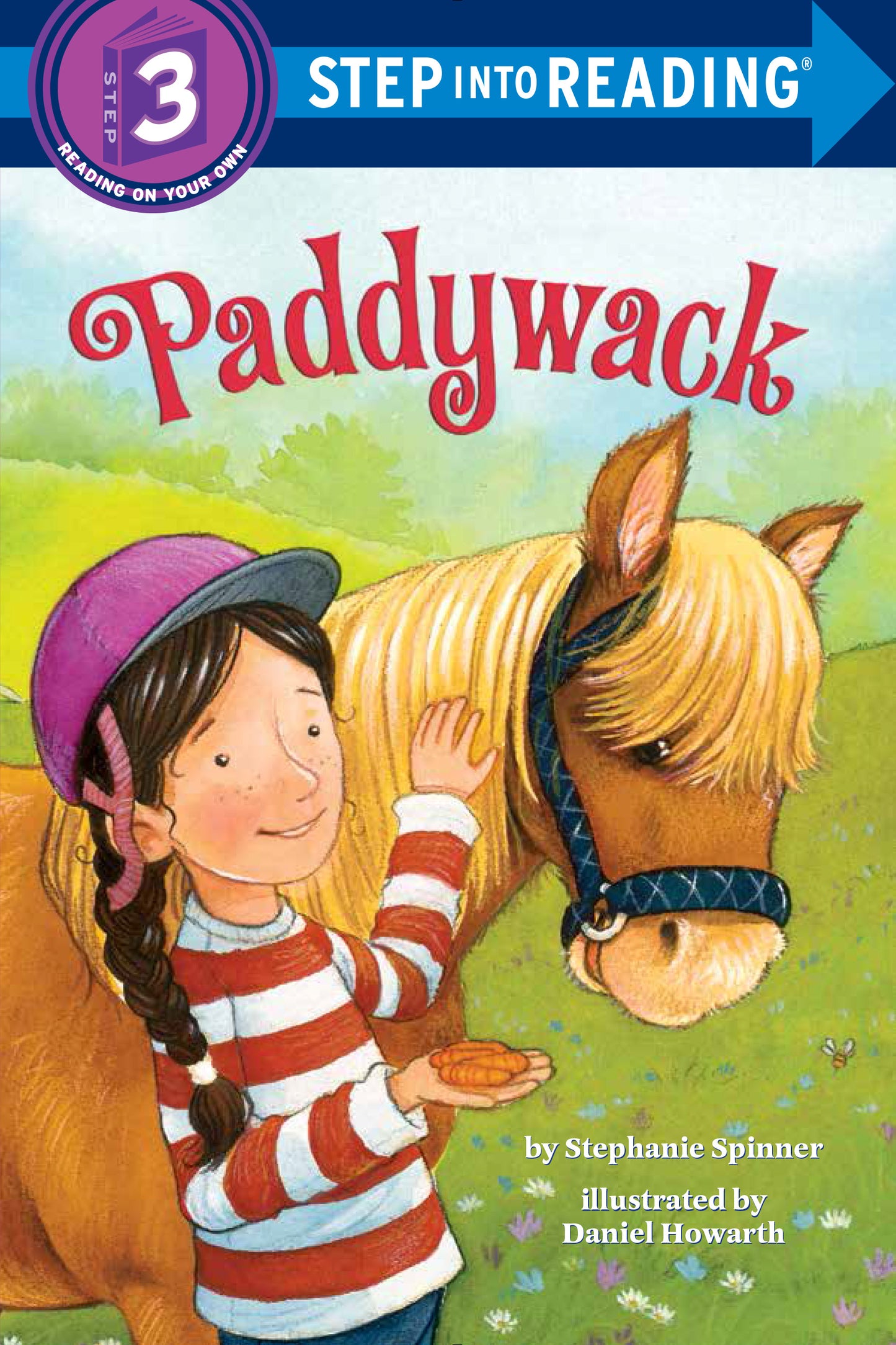 Illustrated children's book cover showing a girl with a pony in a grassy field