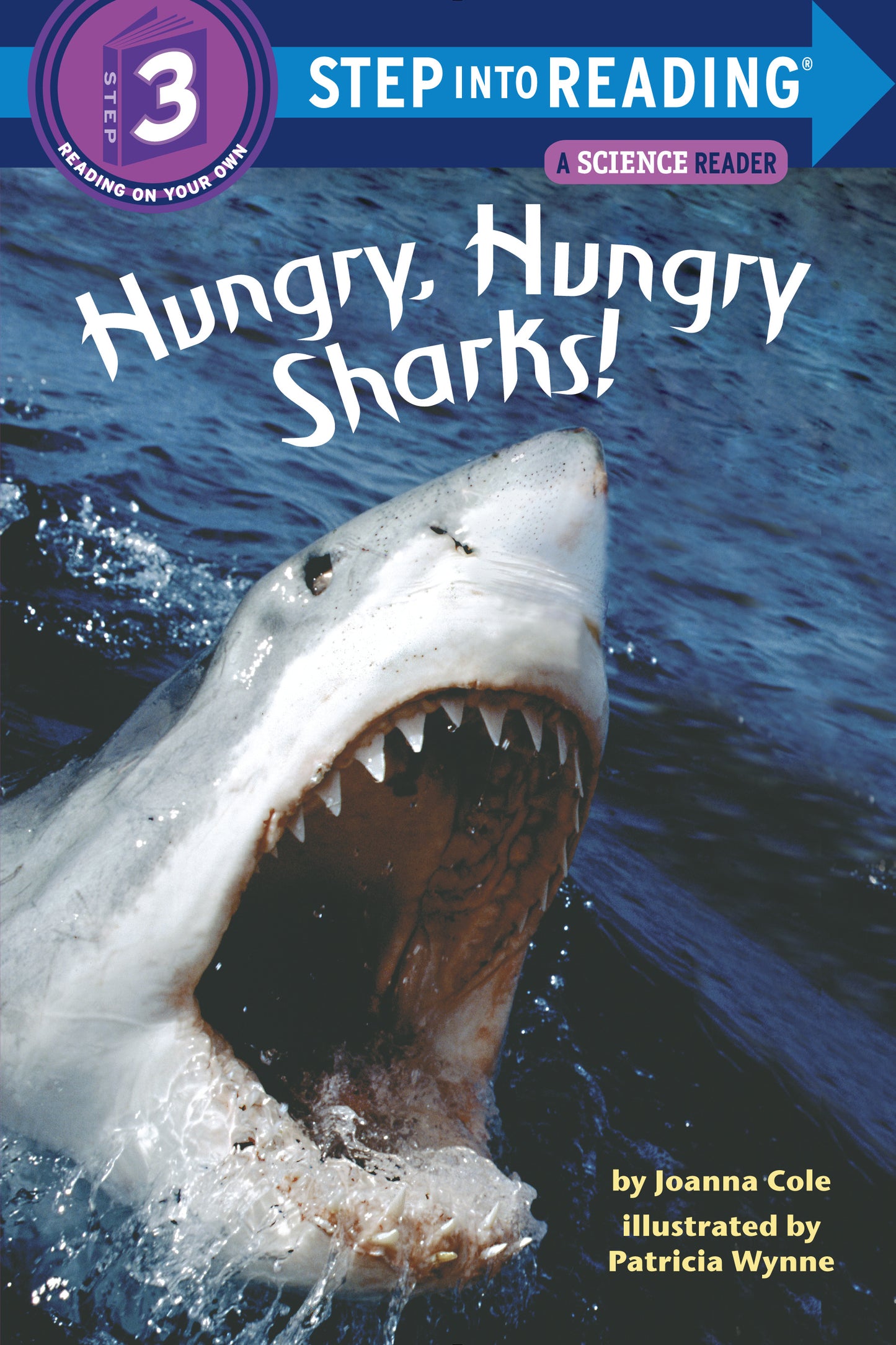Children’s nonfiction shark book cover showing a great white shark with open mouth