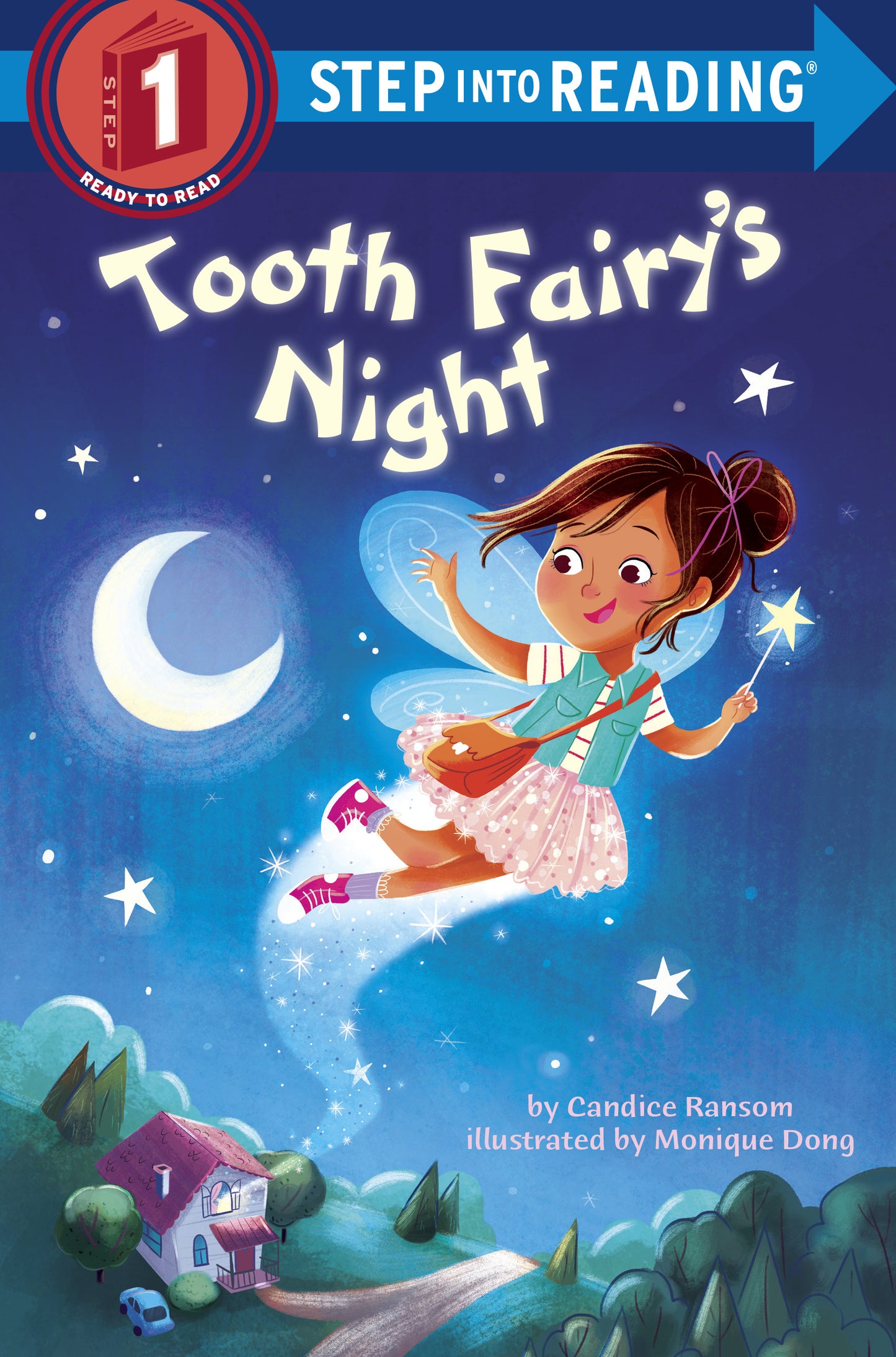Illustrated children's book cover showing a fairy flying through a night sky with a star wand