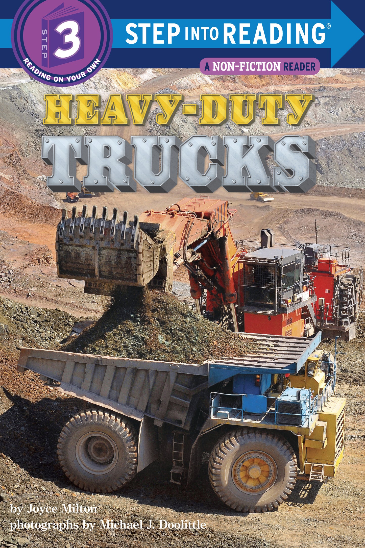 Children's non-fiction book with full-color photos of heavy-duty trucks in action