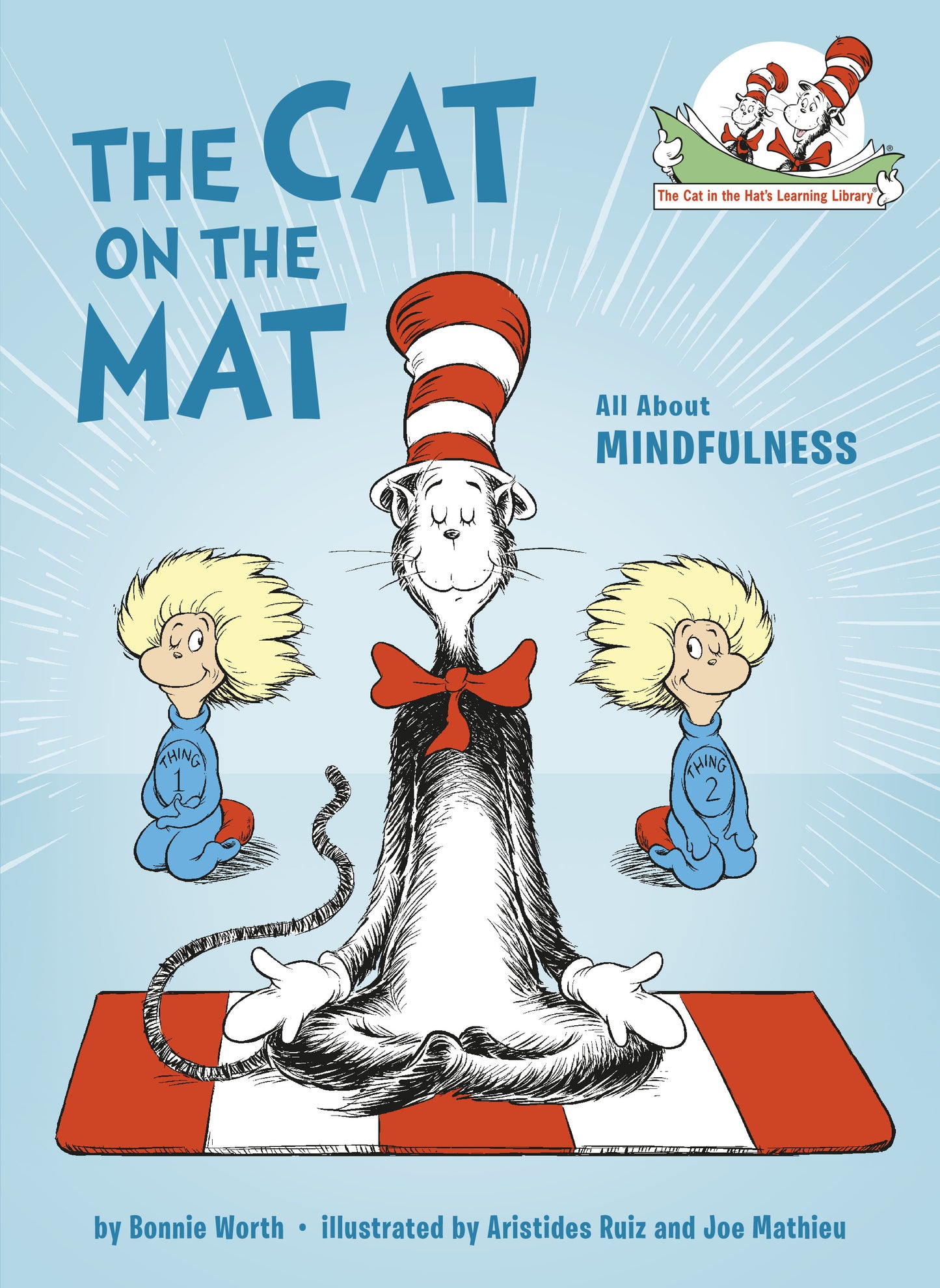 Dr. Seuss book cover featuring the Cat in the Hat meditating with Thing 1 and Thing 2