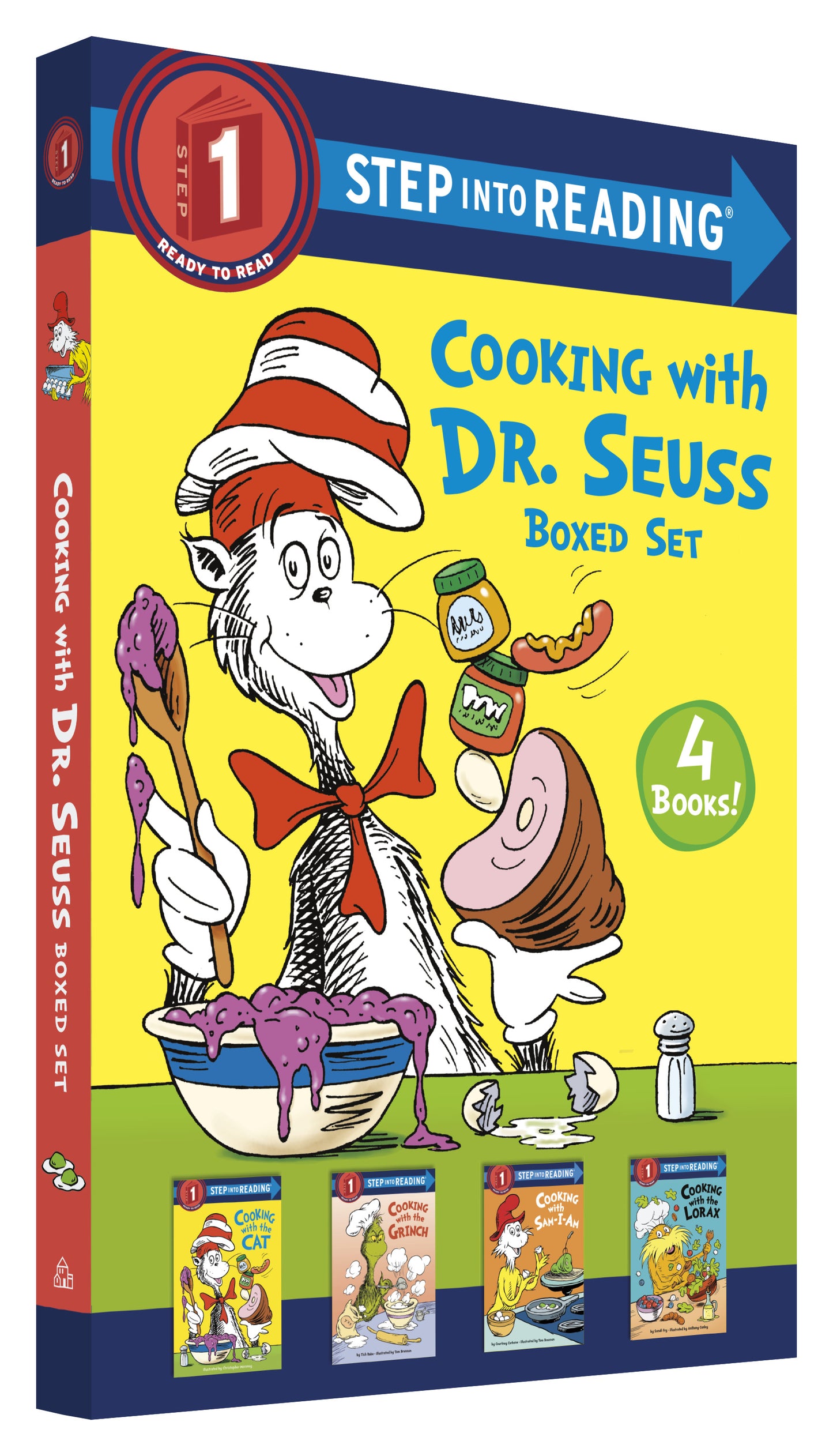 Colorful Dr. Seuss boxed set with four early reader books about cooking
